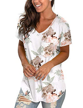 Load image into Gallery viewer, WEESO Women's V Neck Floral T Shirts with Pocket Relaxed Fit Short Sleeve Tees