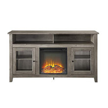 Load image into Gallery viewer, Walker Edison Furniture Company Rustic Wood and Glass Tall Fireplace Stand 64" Flat Screen Universal TV Console Living Room Storage Shelves Entertainment Center, 32 Inches, Gray Wash