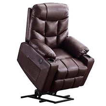 Load image into Gallery viewer, Mcombo Electric Power Lift Recliner Chair Sofa for Elderly, 3 Positions, 2 Side Pockets and Cup Holders, USB Ports, Faux Leather 7288 (Dark Brown)