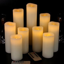 Load image into Gallery viewer, Vinkor Flameless Candles Battery Operated Candles 4" 5" 6" 7" 8" 9" Set of 9 Ivory Real Wax Pillar LED Candles with 10-Key Remote and Cycling 24 Hours Timer