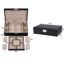 Load image into Gallery viewer, BEWISHOME Jewelry Box Organizer with 4 Watch Case Removable Tray Jewelry Display Storage Case - 7 Necklace Hook - Velvet Lining - Earring Ring Bracelet Case for Women Girls - Black PU Leather SSH07B
