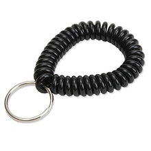 Load image into Gallery viewer, Lucky Line 2” Diameter Spiral Wrist Coil with Steel Key Ring, Multi-Color Flexible Wrist Band Key Chain Bracelet, Stretches to 12”, Black, 10 PK (41020)