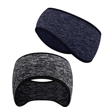 Load image into Gallery viewer, SAVITA 2 Pack Ear Warmers Headband Stretchy Ear Covers Sweatband Ski Winter Headband Earmuff Workout Headbands Moisture Wicking Thermal Sport Headbands for Women Man Girls (Gray and Dark Blue)