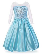 Load image into Gallery viewer, Padete Little Girl Princess Sky Blue Dress Snow Party Queen Halloween Costume (3 Years, Sky Blue)