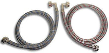 Load image into Gallery viewer, Premium Stainless Steel Washing Machine Hoses with 90 Degree Elbow, 6 Ft Burst Proof (2 Pack) Red and Blue Striped Water Connection Inlet Supply Lines - Lead Free