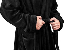 Load image into Gallery viewer, NY Threads Luxurious Mens Shawl Collar Fleece Bathrobe Spa Robe (Small/Medium, Black)