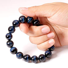 Load image into Gallery viewer, Jewever Original Natural Blue Tiger Eye Gemstone 12mm Smooth Round Beads Stretch Unisex