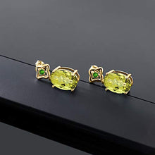 Load image into Gallery viewer, Gem Stone King 11.64 Ct Oval Checkerboard Yellow Lemon Quartz Green Simulated Tsavorite 18K Yellow Gold Plated Silver Earrings