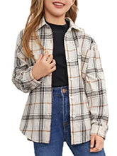 Load image into Gallery viewer, SHENHE Girl's Plaid Button Down Long Sleeve Drop Shoulder Collar Shirt Blouse Tops Multicolor 9Y