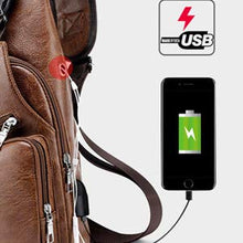 Load image into Gallery viewer, Vintage Men's Leather Sling Bag,Chest Shoulder Backpack, Water waterproof Crossbody Bag with USB Charging Port -Black