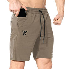 Load image into Gallery viewer, ZENWILL Mens Gym Running Shorts, Workout Athletic Bodybuilding Fitness Shorts with Zip Pockets (Small, Beige)