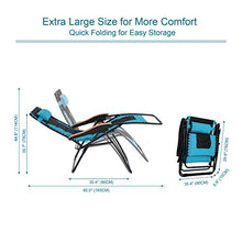 Load image into Gallery viewer, PHI VILLA Oversize XL Padded Zero Gravity Lounge Chair Wide Armrest Adjustable Recliner with Cup Holder, Support 350 LBS (Aqua)