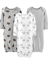 Load image into Gallery viewer, Simple Joys by Carter's Unisex Babies' Neutral Cotton Sleeper Gown, Pack of 3, Bear/Stripe/Dinosaur, Newborn