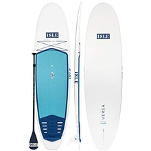 Load image into Gallery viewer, ISLE Versa Rigid Stand Up Paddle Board & SUP Bundle Accessory Pack — Hard Board Lightweight Epoxy SUP — 215 Pound Capacity, 10’5” Long x 32" Wide x 4.5” Thick, White/Blue