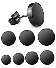 Load image into Gallery viewer, 7 Pairs Black Round Stud Earrings Set Stainless Steel Ear Studs for Men Women 3-10mm