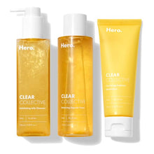 Load image into Gallery viewer, Clear Collective Trio Bundle from Hero Cosmetics - Exfoliating Jelly Cleanser, Clarifying Prebiotic Moisturizer, and Balancing Capsule Toner