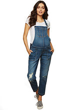 Load image into Gallery viewer, Motherhood Maternity Women's Maternity Indigo Blue Side Panel Skinny Ankle Length Denim Overalls, Medium wash, Large