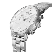 Load image into Gallery viewer, Nordgreen Pioneer Men's Chronograph Watch Scandinavian Silver 42mm with White Dial and 3-Link Strap