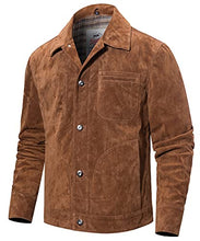 Load image into Gallery viewer, FLAVOR Men's Suede Leather Jacket Trucker Coat (XX-Large, Brown)