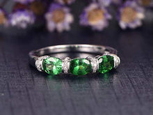 Load image into Gallery viewer, 4x5mm Oval Cut Natural Green Tsavorite Solid 14k White Gold Diamond Wedding Band Stacking Engagement Ring Women Men Anniversary Gift Promise Bridal Set