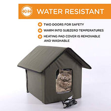 Load image into Gallery viewer, K&H Pet Products Outdoor Heated Kitty House Cat Shelter Olive Green 18 X 22 X 17 Inches