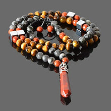 Load image into Gallery viewer, Crystal Healing Natural Stone Long Beaded Necklace for Men Red Jasper Tiger Eye Labradorite Hematite