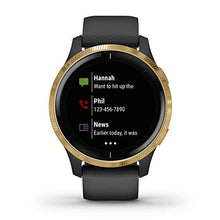 Load image into Gallery viewer, Garmin Venu, GPS Smartwatch with Bright Touchscreen Display, Features Music, Body Energy Monitoring, Animated Workouts, Pulse Ox Sensor and More, Gold with Black Band
