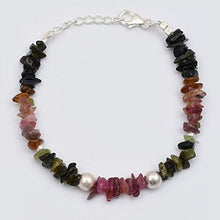 Load image into Gallery viewer, Pink Green Black Tourmaline Chips Bracelet Sterling Silver October Birthday Gift for women