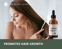 Load image into Gallery viewer, Castor Oil (2oz), USDA Certified Organic, 100% Pure, Cold Pressed, Hexane Free by Kate Blanc Cosmetics. Stimulate Growth for Eyelashes, Eyebrows, Hair. Skin Moisturizer & Hair Treatment Starter Kit