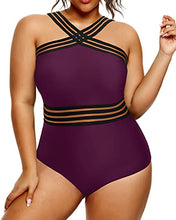 Load image into Gallery viewer, Yonique Women Plus Size One Piece Swimsuits Tummy Control Bathing Suit Front Crossover Swimwear Strapless Monokinis Purple 20W