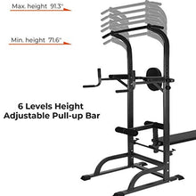 Load image into Gallery viewer, KINGC Heavy Multi-Functional Fitness Rack Adjustable Power Tower Push Up/Pull Up/Chin Up Bar Sit Up Bench Dip Stands Home Gym Full Body Exercise Fitness Equipment Workout Machine 330 Lbs Black