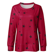 Load image into Gallery viewer, Women Pullover Long Sleeve Crew Neck Casual Sweatshirt Star Print Pullover Tops