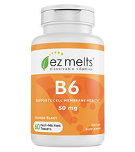 Load image into Gallery viewer, EZ Melts B6 as Pyridoxine, 50 mg, Sublingual Vitamins, Vegan, Zero Sugar, Natural Orange Flavor, 60 Fast Dissolve Tablets