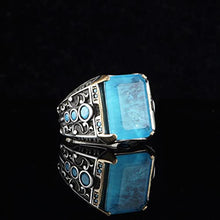 Load image into Gallery viewer, Ephesus Jewelry Handmade Sterling Silver Classy Men's Ring with Tourmaline and Turquoise Gemstones