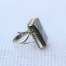 Load image into Gallery viewer, 925 Sterling Silver Ring For Men & Women, Natural Abalone Shell Ring Gemstone Unique Handcrafted Ring