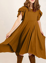Load image into Gallery viewer, Eytino Girls Summer Casual Ruffle Short Sleeves Crewneck Irregular Hem A Line Midi Dresses,10-11Y Khaki