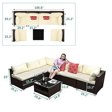 Load image into Gallery viewer, YITAHOME 7 Pieces Patio Furniture Set, Outdoor Sectional Sofa PE Rattan Wicker Conversation Set Outside Couch with Glass Table and Cushions for Porch Lawn Garden Backyard, Brown