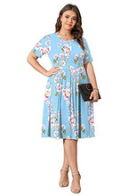 Load image into Gallery viewer, POSESHE Womens 2023 Plus Size Dresses for Women Hide Belly Short Sleeve Tshirt Dress,Light Blue Flower,2XL