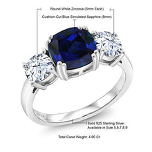 Load image into Gallery viewer, Gem Stone King 925 Sterling Silver Blue Simulated Sapphire Women Meghan Ring (4.00 Ct Cushion) (Size 7)
