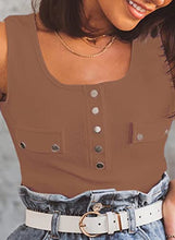 Load image into Gallery viewer, Zecilbo Womens Scoop Neck Sleeveless Tank Tops Ribbed Button Solid Color Racer Back Tops Sexy Summer Basic Tops Small