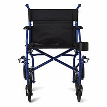 Load image into Gallery viewer, Medline Ultralight Transport Wheelchair with 19” Wide Seat, Folding Transport Chair with Permanent Desk-Length Arms, Blue Frame