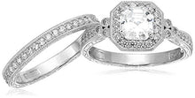 Load image into Gallery viewer, Platinum-Plated Sterling Silver Antique Ring set with Asscher-Cut Swarovski Zirconia, Size 6