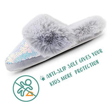 Load image into Gallery viewer, Furry Slippers for Girls Slippers with Rubber Soles Comfortable Slippers for Kids Indoor Warm Slippers Kids Sparkly Slippers Non Skid Grey Size 10