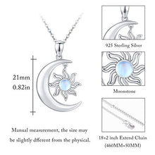 Load image into Gallery viewer, Moon Necklace Sterling Silver Rainbow Moonstone Necklace Crescent Moon and Sun Pendant Moonstone Unisex Jewelry Gift for Women Men Teen Girlfriend