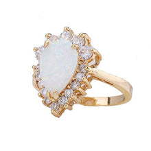 Load image into Gallery viewer, ZIS New Design White Fire Opal Water Drop 18K Gold Plated CZ Stone Engagement Jewelry Rings (6)