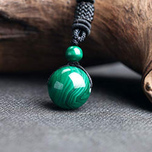 Load image into Gallery viewer, iSTONE Unisex Genuine Round Gemstone Beads Malachite Pendant Necklace with Adjustable Nylon Cord 24 Inch