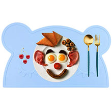 Load image into Gallery viewer, M MOACC Toddlers Non-Slip Silicone Placemat Cute Bear Kids Placemats Washable Dining Table Food Mat for Children Baby,Blue