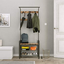 Load image into Gallery viewer, VASAGLE DAINTREE Coat Rack, Shoe Bench, Hall Tree with Storage Shelf for Entryway, Industrial Accent Furniture with Steel Frame, 3-In-1 Design, Easy Assembly, Rustic Brown and Black UHSR40B