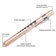 Load image into Gallery viewer, CAVN Pen Light with Pupil Gauge LED Penlight for Nurses Doctors, 2 Pcs Reusable Medical Penlight for Nursing Students Rose Gold and White