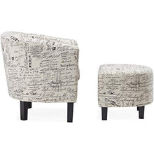 Load image into Gallery viewer, Belleze Accent Tub Chair Curved Back French Print Script Linen Fabric w/ Ottoman Modern Stylish Round Armrest, Beige